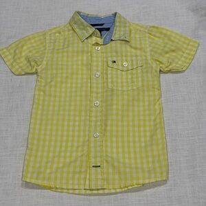 Tommy Hilfiger Size 5 Dressy Button Down Yellow White Gingham Short Sleeve Shirt